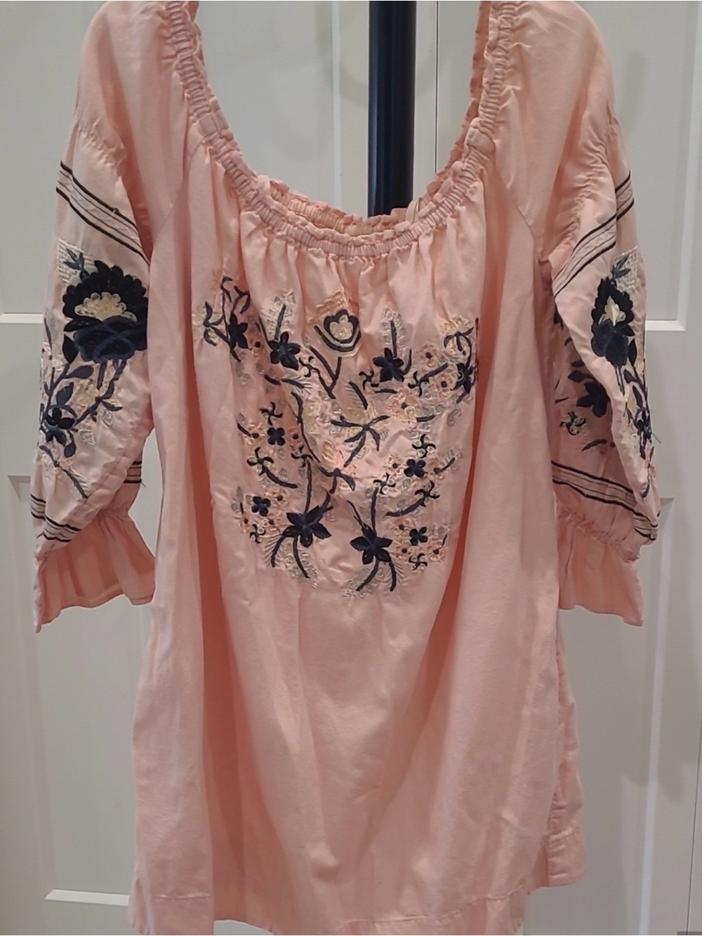 Free People Peach Pink Embroidered Mini Dress